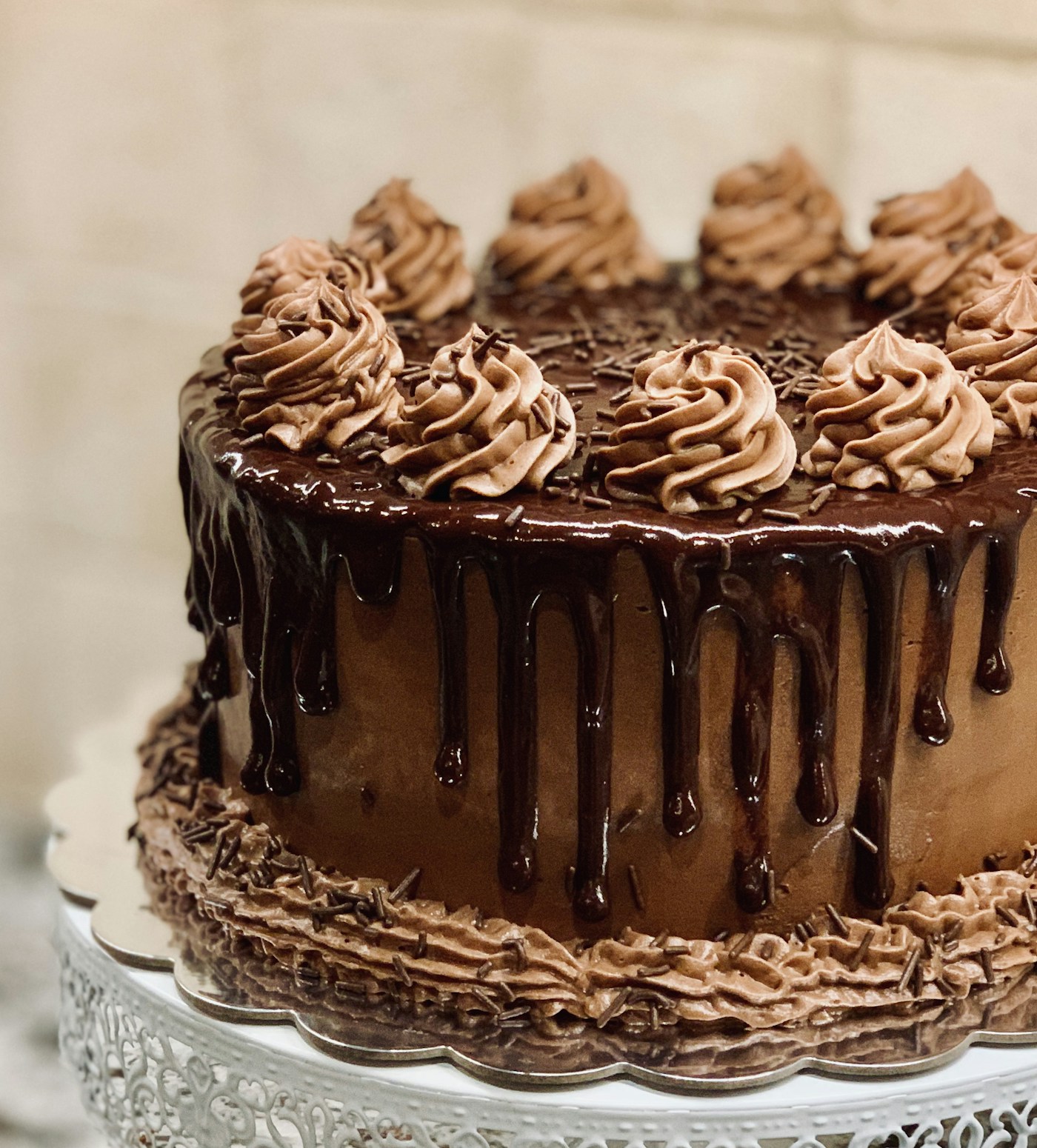 A lovingly decorated layered celebration cake